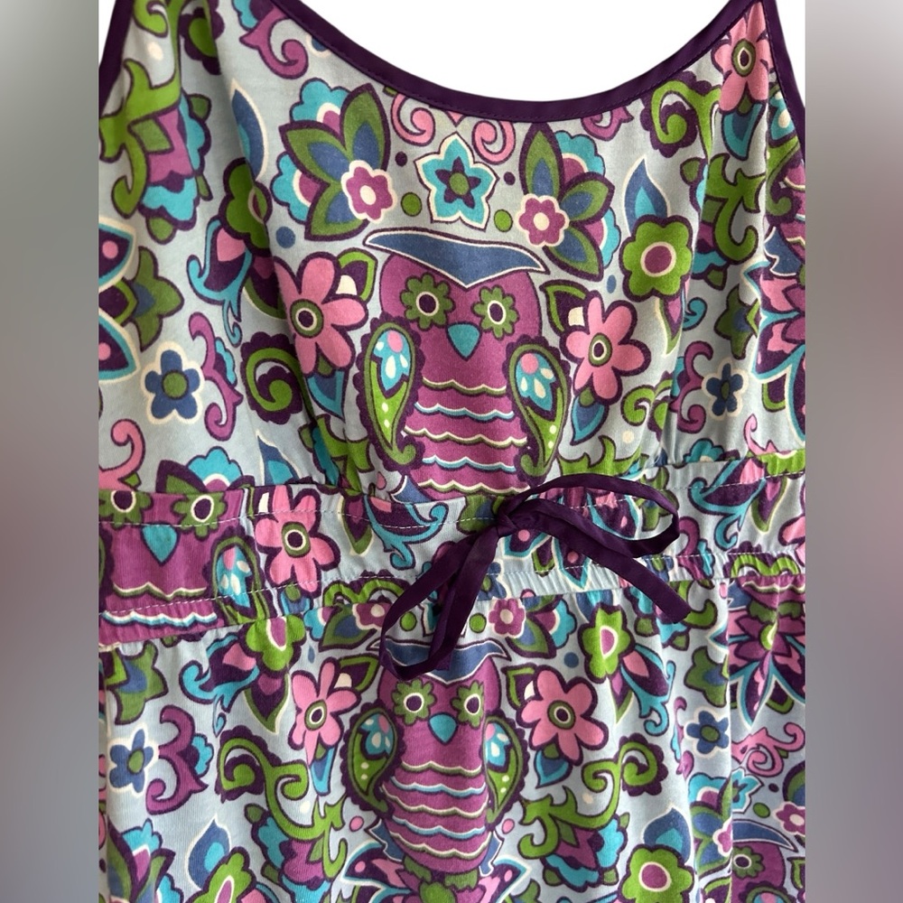 Y2K Nick & Nora Whimsical Retro Owl Novelty Print Ribbon Bow Babydoll Cami Top M - Picture 6 of 7